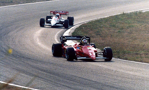 Michele Alboreto, Ferrari 126C4, Francois Hesnault, Ligier-Renault JS23, 1984 Dutch GP