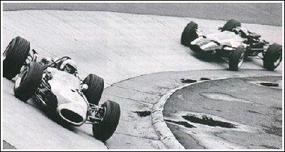 Brabham leads Surtees through the Karussel