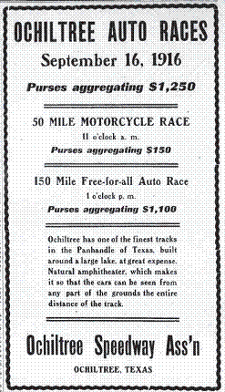 Ochiltree Speedway, 1916